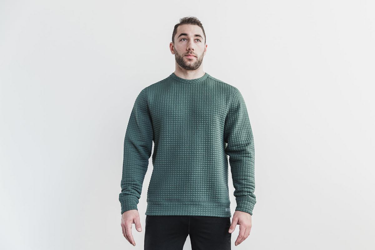 Nobull Quilted Crew Men's Pullover Olive | Australia (WU3571)